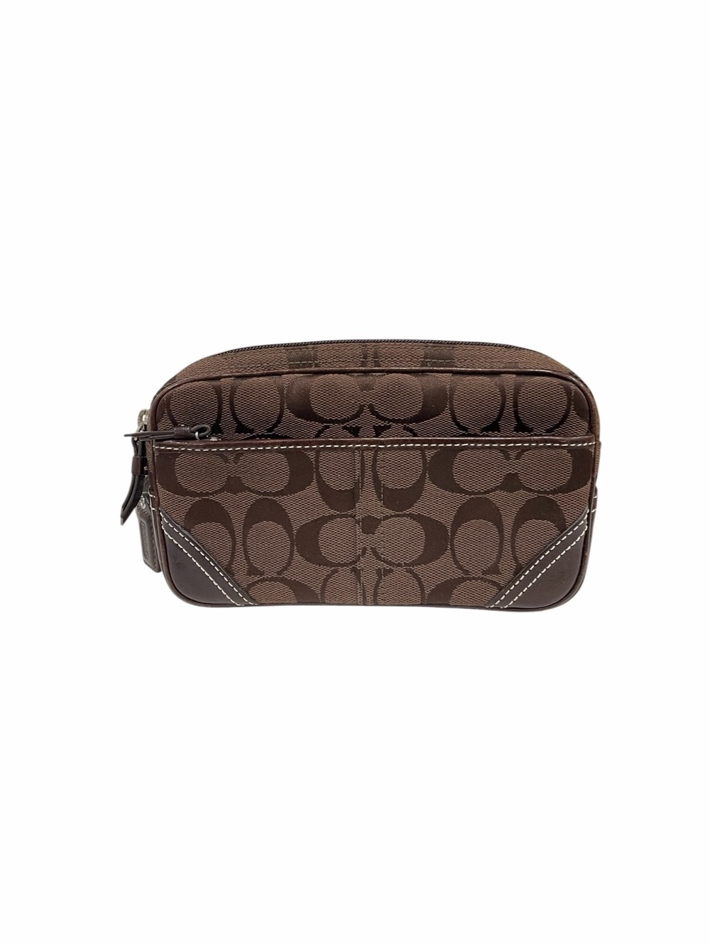 Coach Signature Brown Canvas Leather Trim Waist Bag Belt Bag